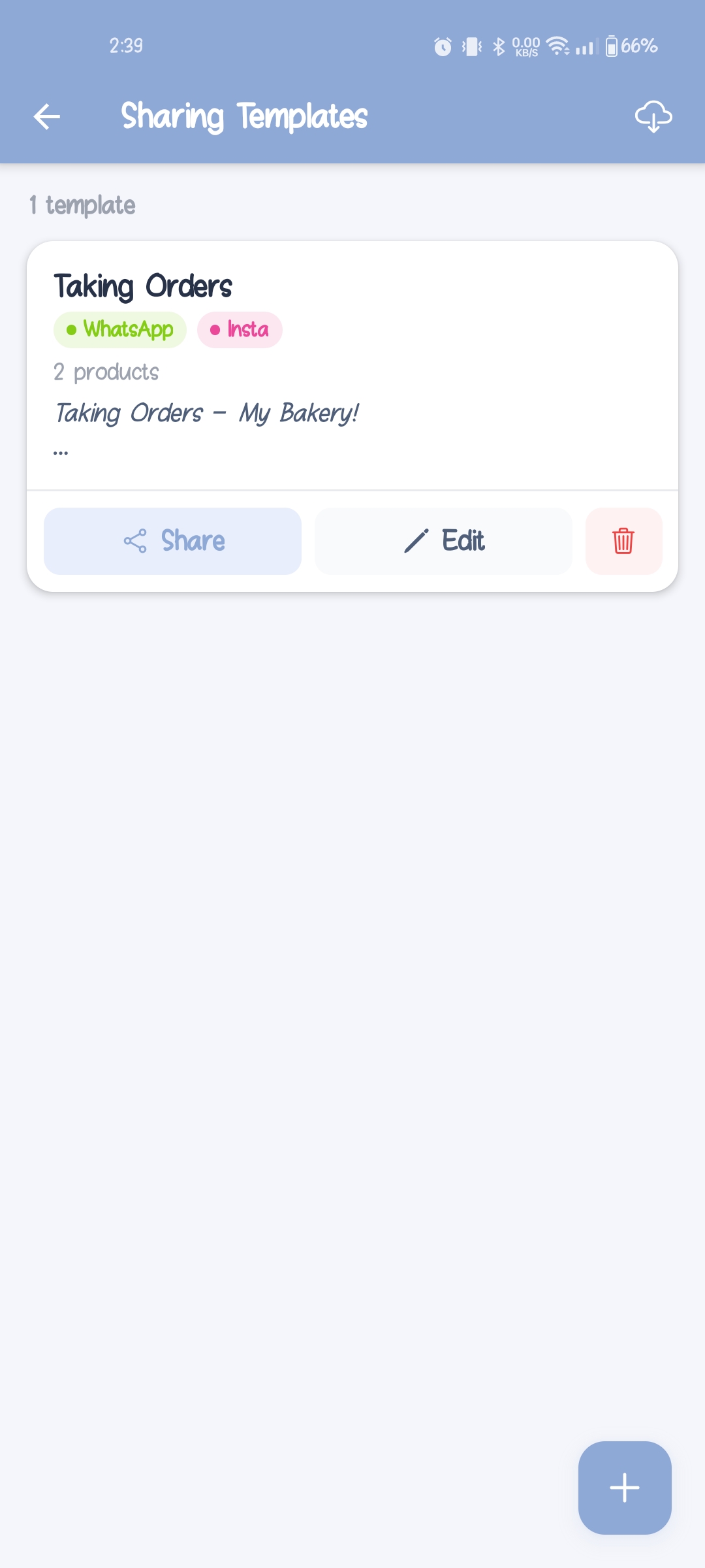 New order template creation screen with quick start options for home bakers